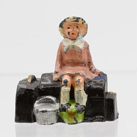 Johillco Girl Sitting on Cabin Trunk, Pink Dress